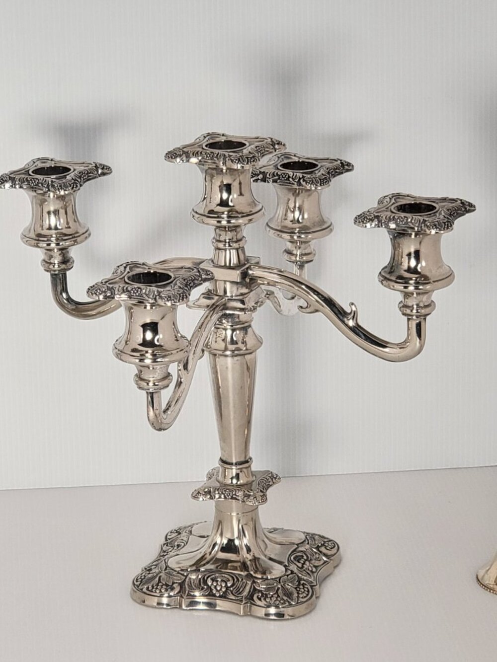 Vintage Silver Plate 5-Arm Candelabra | Heavy Cast Table Centerpiece